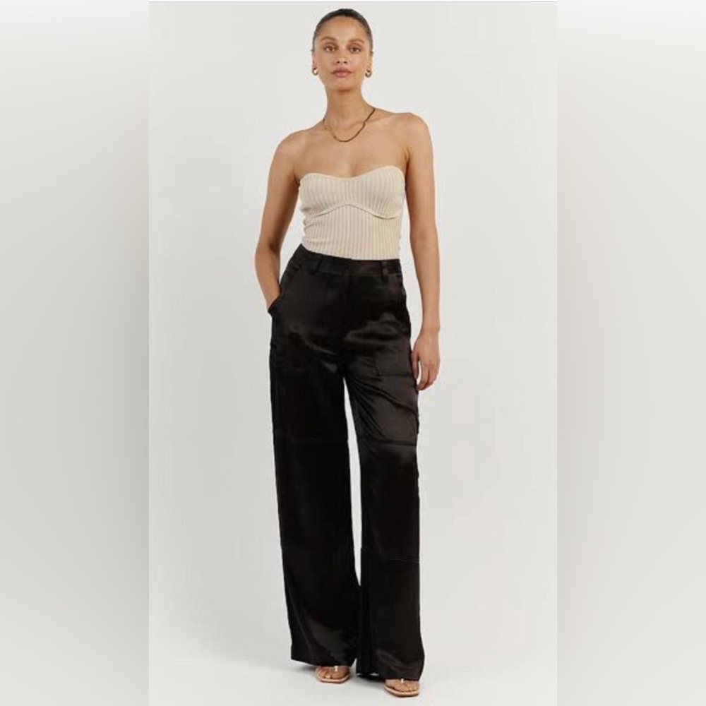 DISSH Black Wide-Leg Satin Trousers Cargo Pants Australia